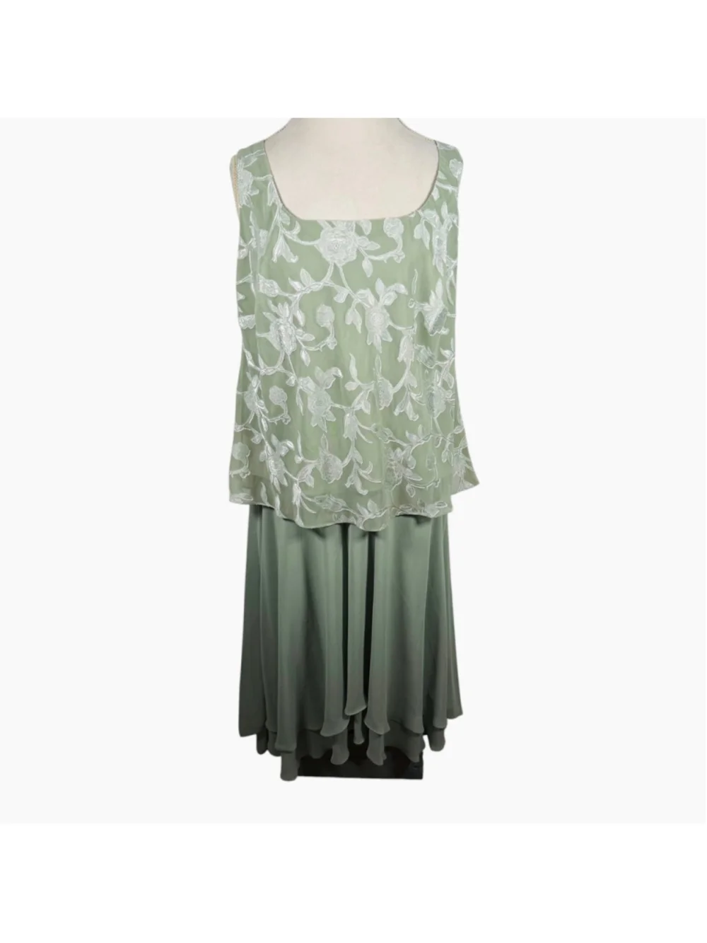 Alex Evenings Mother of the Bride Twin Skirt Set Green Embroidered Chiffon 1X - Picture 3 of 14
